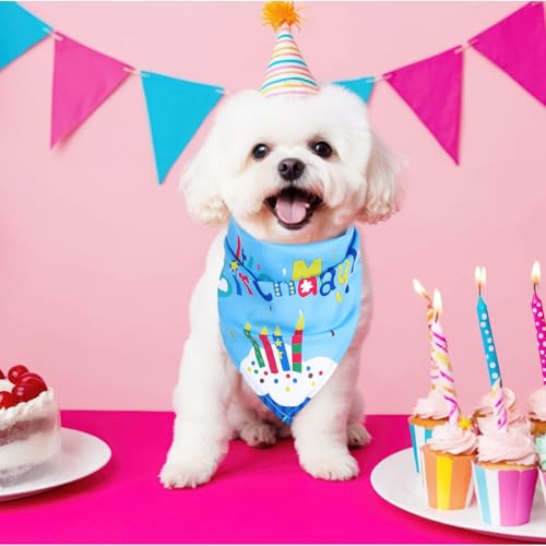 Oruola Halstuch Hund Geburtstag, Geburtstags Halstuch, Lang 66 cm Hunde Halstücher, Dreieck-Lätzchen für Verschiedene Größen, Hundehalstücher für kleine, mittelgroße und große Hund, Blau