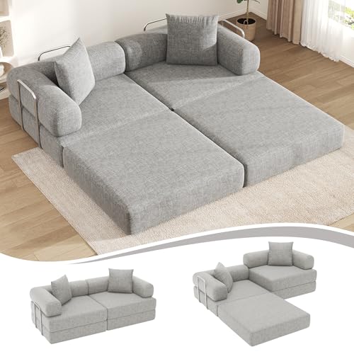 DURASPACE 78.4'' Convertible Sleeper Sofa Bed, Floor Folding Mattress Couch with Fixed-Shape Frame, Comfy Fold Out Futon, Boneless Modular Loveseat for Living Room (Chenille Gray)