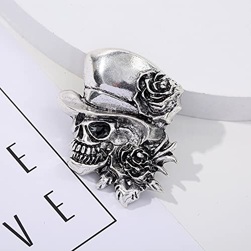 Image of Vintage Skull Head Brooch Pin Skeleton Rose Flower Pins Clip Lapel Shawl Sweater Scarves Dress Suit Backpacks Badge Hat Brooches Pins Fashion Halloween Jewelry Gifts for Women Girls Men Accessories