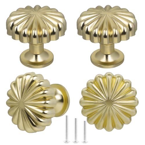 ShipeeKin 4 pomos dorados para cajones de cocina, color dorado, con forma de calabaza, 30 mm, herrajes para armario de armario