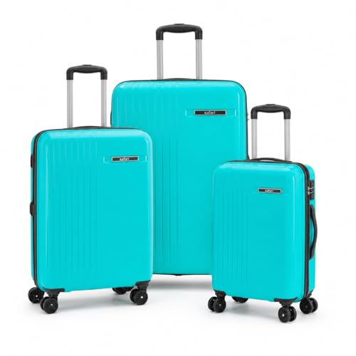 Image of Safari Lancer 8 Wheels, 5 Years Warranty Polypropylene Trolley Spinner Luggage Set of 3, 55cm, 66cm & 75cm, Small, Medium, Large, Blue, Fixed Combination Lock, 360 Wheeling System