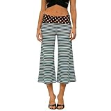 FOMOYUU Gaucho Pants for Women Fold Over Flowy Low Rise Wide Leg Capri Pants Casual Stretch Cropped Pant (US, Alpha, Small, Regular, Regular, Mint Green)