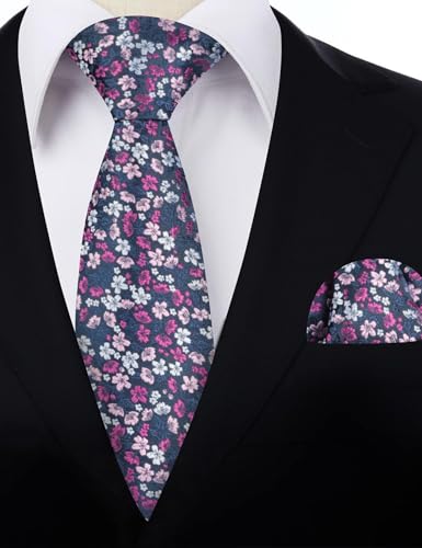 Image of Alizeal Mens 3.15inches Exquisite Floral Tie with Small Flower Printed Pocket Square