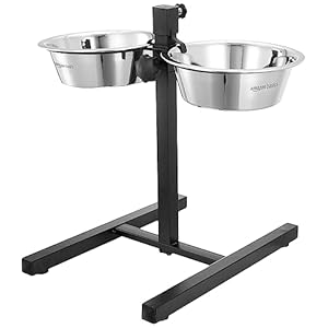 amazon basics Adjustable Double Diner for Food and Water for Dog & Cat, with H-Base and Two Removable Stainless Steel Bowls 2 X 1500 Ml