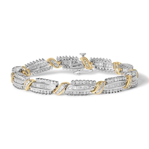 14K Two Tone Gold 3.00 Cttw Diamond Multi Row and S Link Bracelet (H-I Color, I1-I2 Clarity) - 7" Inches