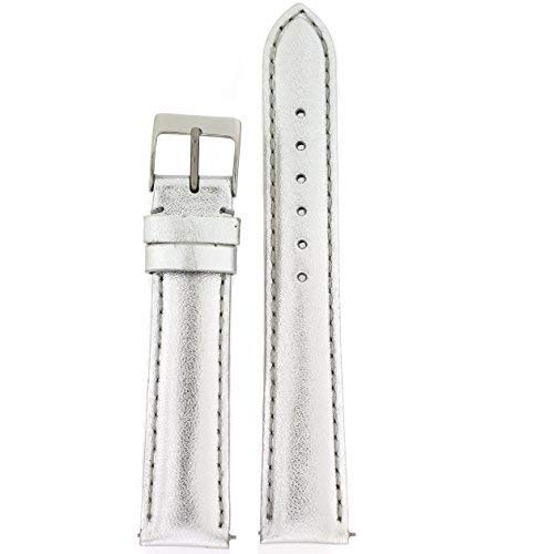 Tech Swiss Watch Band Silver Metallic Genuine Leather Built-in Spring Bars 18 millimeter
