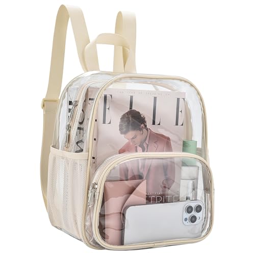 Image of Busiuw Cream Clear Event Backpack 12x12x6 with Front Pocket, Women's Fashion, Multi-Sport, 11.5 inchL x 9.5 inchW x 6 inchH