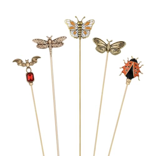 Alilang 5Pcs Vintage Butterfly Hat Pins for Women Antique Gold