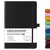 URSUNSHINE Ruled Notebook/Journal - Classic Lined Journal/Notebook, Hardcover with Thick Paper, 5.7' x 8.4', Banded + Pen Holder +Inner Pocket, Black