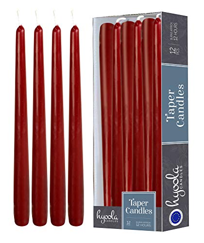 12 Pack Tall Taper Candles - 14 Inch Burgundy Dripless, Unscented Dinner Candle - Paraffin Wax with Cotton Wicks - 12 Hour Burn Time