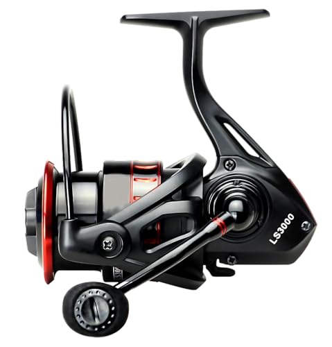 POSEIXUSスピニングリール 巻き心地の良いメタル釣りリール、ダブルハンドルリール 投げ釣り 軽量化、ギア比5.0:1 EVAハンドル ドラグ力調整10Kg 黒色系、スピニングリール 1000 2000 3000 4000 5000 6000 7000