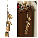 VGECEE Campanelle di Natale da Appendere, 4 Pezzi Grandi Campane Rustiche di Mucca su Una Corda Campane di Natale in Metallo Oro Campani per Mucche Vintage Decorazione per Albero di Natali, Porta