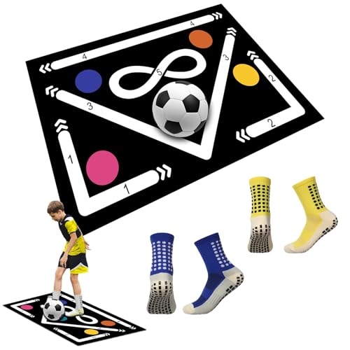 Tappetino da allenamento per calcio, antiscivolo, con assorbimento degli urti, per padronanza della palla, include 2 paia di calzini