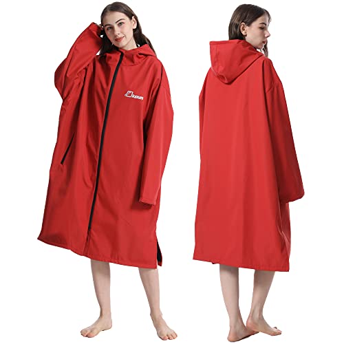 Oksun Poncho imperméable à manches longues pour adulte, coupe-vent et surf, plage avec capuche, rouge