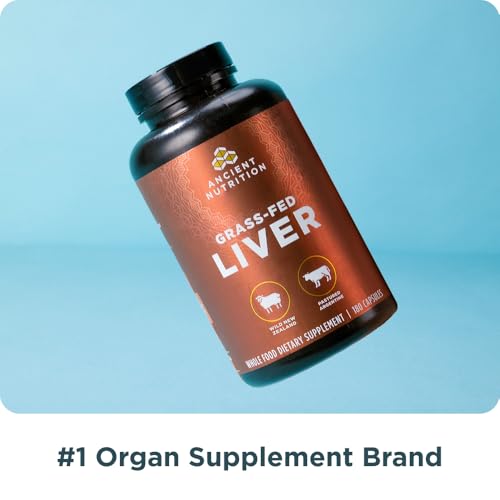 Ancient Nutrition Organ Supplements, Grass-Fed and Wild Organ Complex Capsules, Beef & Lamb Liver, Supports Healthy Blood, Gut, and Liver, 180 Ct
