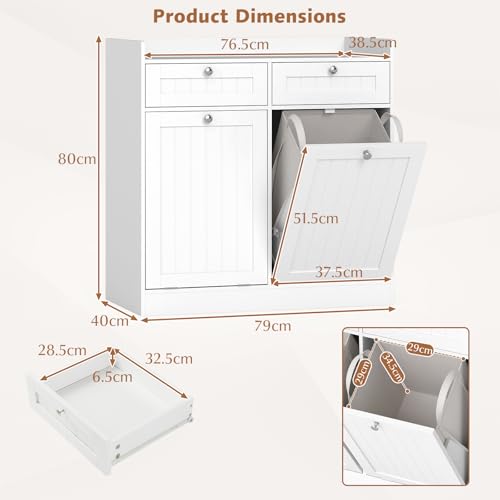 GIANTEX Armario de Suelo de Baño con Cesto Ropa Sucia, Mueble con Cajón y Cesto Abatible, Bolsa Extraíble y Plegable con Asas, Organizador de Madera para Lavandería, Dormitorio (79x40x80cm) - imagen 3