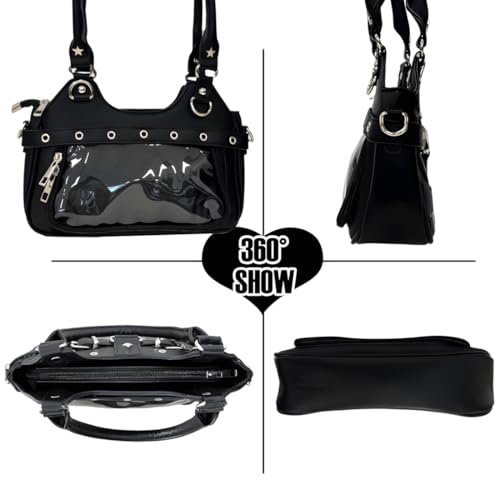 Y2K Grunge Kawaii Gothic Vintage Casual Cute Stars Rivet Studded Adjustable Cross-body Ita Bag Handbag2