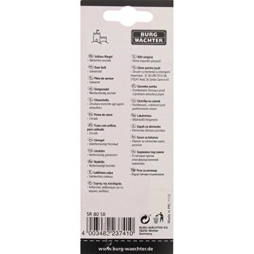 Burg-Wächter Schloss-Riegel, Türriegel für flächenbündige Türen, Verzinkte Sicherheitsvorrichtung für Vorhängeschloss, Wetterfest, SR 80 SB, 80 x 34 mm, Silber