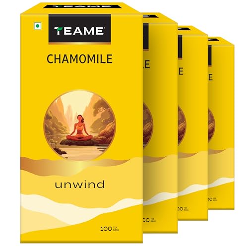 Image of TE-A-ME Chamomile 100 Tea Bags (Pack of 4) | Caffeine Free Tea Bags | Herbal Tea | 100% Chamomile Flower