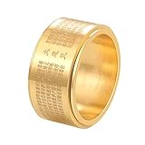 INRENG Stainless Steel Buddhist Rings for Men Engraved Chinese Great Compassion Mantra Wide Bands Fidget Spinner Ring Gold Size 7