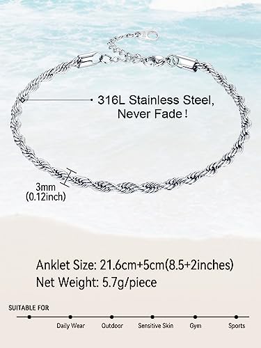 Image of FaithHeart Waterproof Ankle Bracelets for Women, 1 /2 /3Pcs Non Tarnish Stainless Steel Layered Anklet Set Paperclip Figaro Cuban Link Chain Dainty Summer Beach Jewelry Gift Adjustable Size