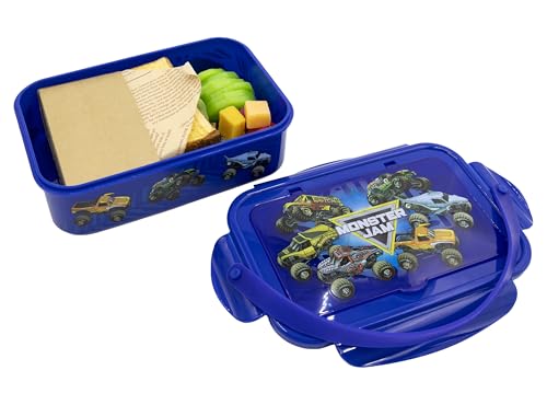 Image of Fast Forward Monster Jam Bento Box Lunch Kit for Boys | 3-Section Grave Digger Lunch Container with Fork and Spoon | BPA-Free Dishwasher Safe Monster Truck Lunch Box | Ages 3+