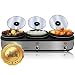 MegaChef MC-1203 Triple 2.5 Quart Slow Cooker and Buffet Server in Brushed Silver and Black Finish with 3 Ceramic Cooking Pots and Removable Lid Rests