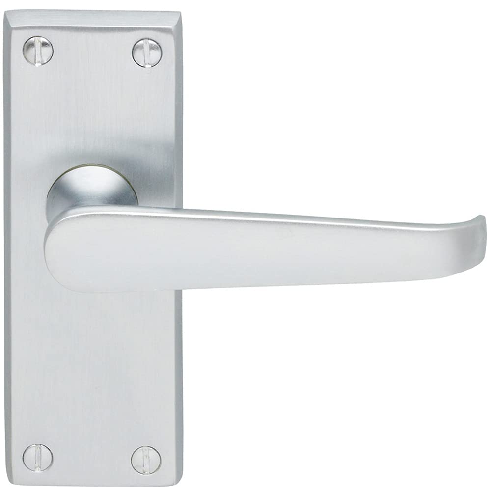 Loops Straight Victorian Lever On Rectangular Latch Backplate Handle Satin Chrome