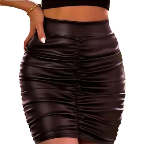 Mini falda plisada sexy de cintura alta para mujer, falda de tubo delgada de PVC para oficina, Negro, XXXL