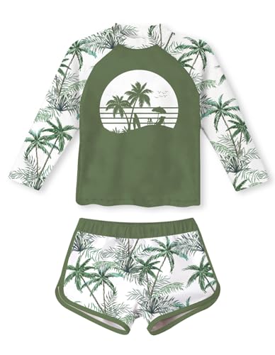 Image of Vogseek 4-10T Girls Rashguard 2 Pieces Long Sleeve Swimsuit Swimwear with Shorts
