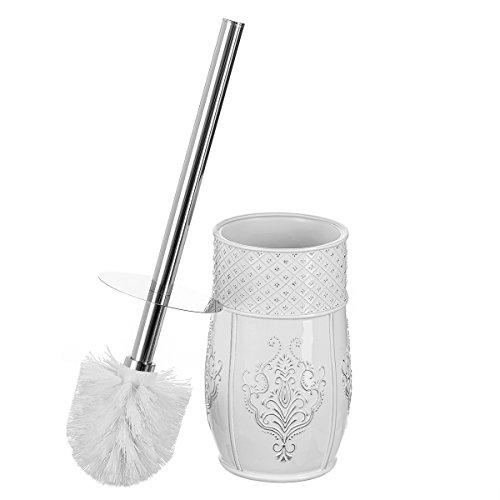 Creative Scents White Toilet Brush Set - Toilet Bowl Brush And Holder - Good Grip Toilet Bowl Cleaner Brush And Holder, Decorative Compact Toilet Bowl Scrubber (Vintage White Collection) #TOP4
