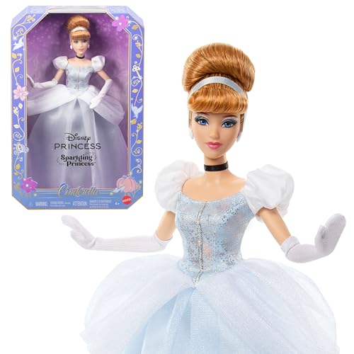 Mattel Disney Princesas Sparkling Princess Cenicienta Muñeca y Accesorios con Vestido, Zapatos, Collar y Pendientes de Quita y pon, Inspirada en la película, JMP62