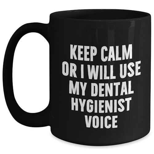 Dental Hygienist Gifts from Men to Keep Calm or I Will Use My Voice Black Coffee Mug, Graduation Unique Gifts for Dental Hygiene Professionals