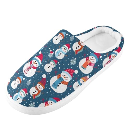 Fuzzy Memory Foam Slippers for Women/Men Christmas Snowman Pattern Fluffy Winter House Shoes Indoor and Outdoor