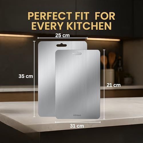 Image of Stainless Steel Chopping Board 35 cm x 25 cm | Large Metal Cutting Board for Kitchen | Easy-Clean, Odor-Free Prep Surface for Vegetables & More | Durable, Stylish + Free Grater