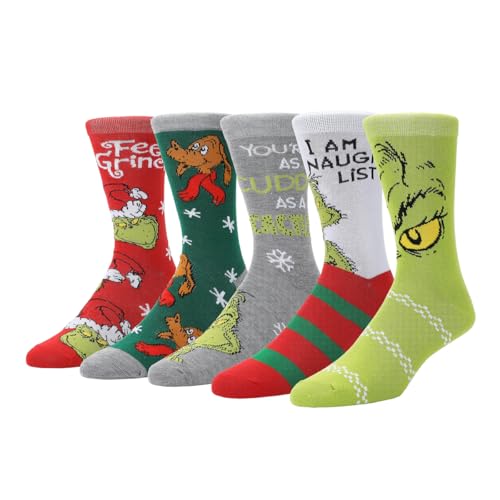 Bioworld The Grinch Mixed Character Art 5-Pack Casual Crew Socks