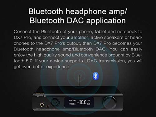 Topping DX7 Pro ES9038Pro DAC Bluetooth 5.0 32Bit/768kHz DSD1024 LDAC Hi-Res Decoder Headphone Amplifier (Black)