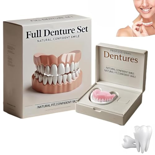 Advanced Customized Full Denture Set, Silicone Reline Denture Set,Silicone Dentures Set,Silicone Reline Kit for Dentures,Soft & Safe Moldable False Teeth Set (1pcs)