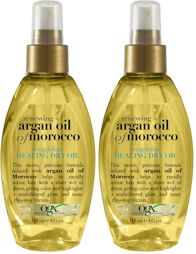OGX Renewing + Argan Oil of Morocco Weightless Healing Dry Oil Spray, Lightweight Hair Oil Mist for Split Ends, Frizzy Hair and Flyaways, Paraben-Free, Sulfated-Surfactants Free, 4 Fl Oz (Pack of 2)