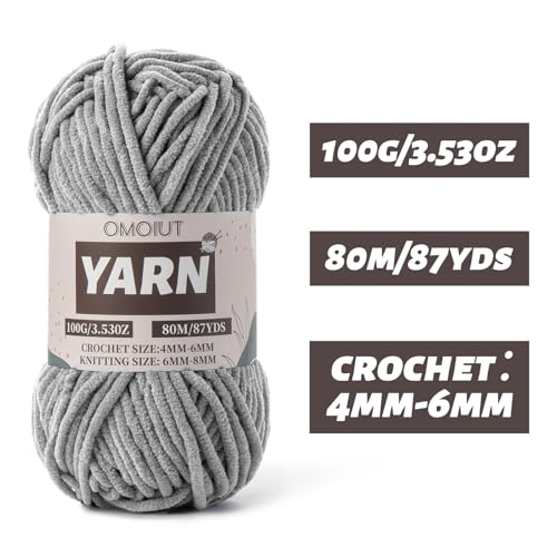 Image of Grey Fluffy Chenille Yarn for Crocheting - Baby Yarn for Crocheting Soft Blanket - (100g /87.4yds) Crochet Amigurumi Chunky Yarns - Super Bulky 5 Velvet Yarns