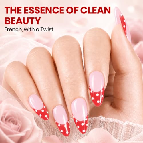 Image of Beetles French Gel Nail Polish Set, Dusky Rose Red Pink Manicure Kit with HEMA-Free Base Coat Top Long Lasting Soak Off UV LED Nail Art Set for Design Lovers