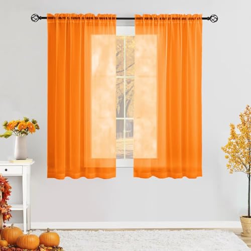 Karseteli Semi Voile Sheer Curtains 54 Inches Long 2 Panels Rod Pocket Window Treatment for Living Room Bedroom Dining Room(Orange 42" W x 54" L)