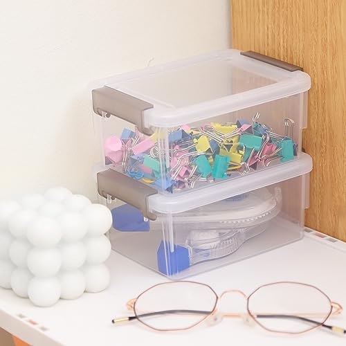 Image of Citylife 0.53 QT 10 Packs Small Storage Bins Plastic Storage Container Stackable Box with Lids for Organizing, Clear White
