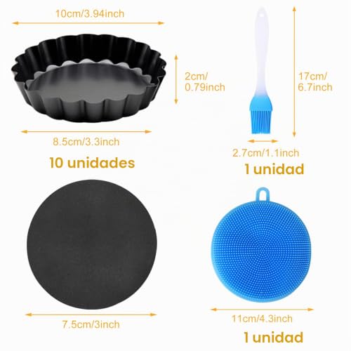 Miniatura 2 de Frasheng 10 Piezas Moldes Para Quiche Moldes, Molde Quiche Desmontable Base, 4 Pulgadas 10 Cm, Antiadherentes Molde Para Tartaletas, Redondo Molde Para Quiche Tarta, Para Pasteles, Pizza, Negro
