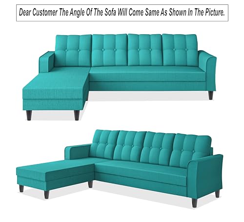 Image of Adorn India Maddox Tufted L Shape 5 Seater Sofa Set LHS (Aqua Blue) (3 Year Warranty)