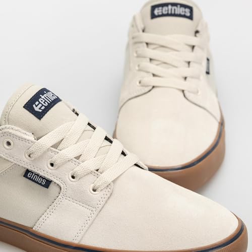 Image of Etnies Barge LS - Classic Skate Look, Slim Vulcanized Silhoutte, Hefty Armored Collar, Reinforced Vulc - White /Navy - 9