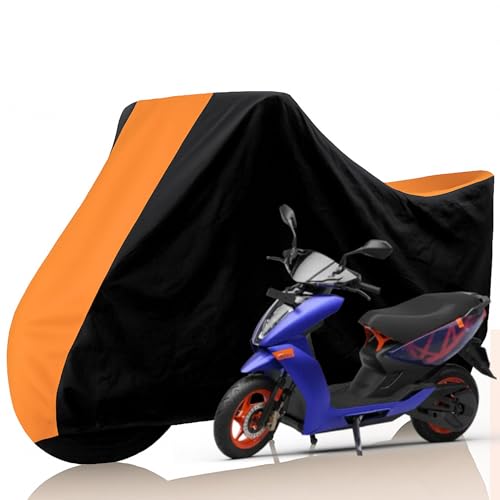 Image of All Weather Protection Two Wheeler Cover for Ather Energy 450 Apex, Scooter & Scooty | Anti Dust, 100% Water Resistance, Heat Resistant, UV Proof - Triple Stitched | (Black Top Orange)