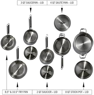 Heritage Steel Eater Series 10 Piece Cookware Set | Made in USA | 5 Ply Fully Clad Stainless Steel Cookware Set | Stay Cool Handle | Induction Ready & Non-Toxic