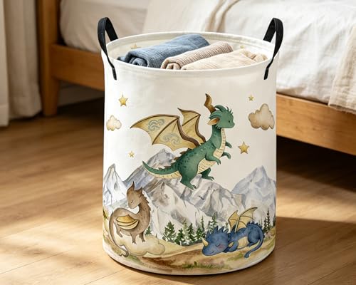 Image of ESSME Kids Laundry Basket,Dinosaur Hamper Collapsible Canvas Waterproof Storage Bin for Girls, Cute Hamper,Gift Baskets(Mountain dinosaur)