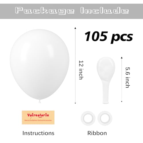 Image of Voircoloria 105pcs White Balloons 12inch Party Balloons for Birthday Baby Shower Graduation Wedding Anniversary Party Decorations